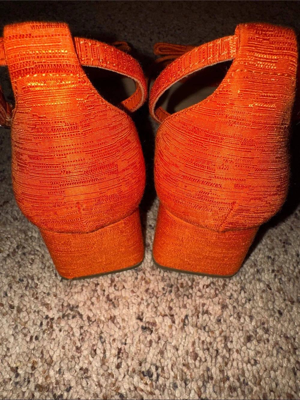 Women's Orange Ankle-Strap Block Heels with Decorative Bow